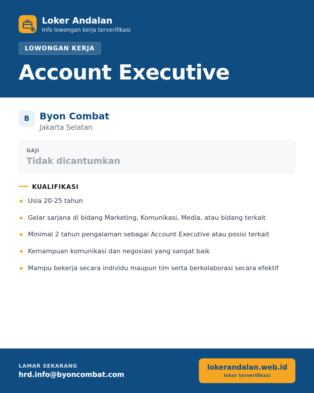 Poster lowongan Account Executive di Byon Combat