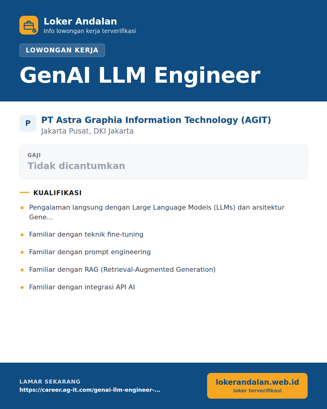 Poster lowongan GenAI LLM Engineer di PT Astra Graphia Information Technology (AGIT)